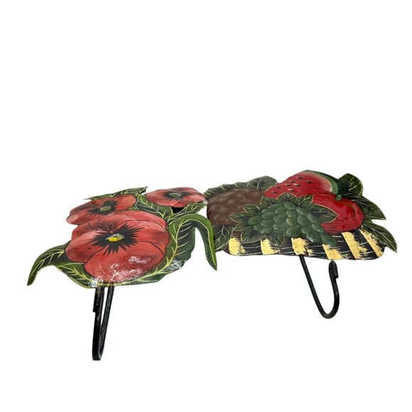 Vintage Metal Wall Hooks With Floral & Fruit Designs - Set Of 2 - Picture 6 of 11